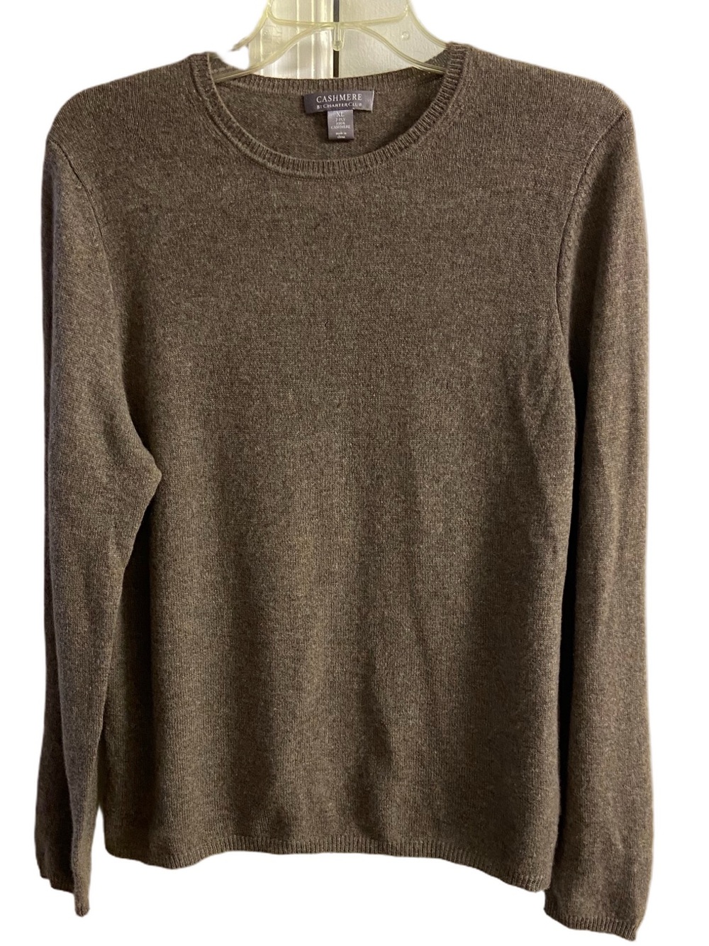 Charter Club 100%  2 Ply Cashmere Heather  Brown Crewneck Knit Sweater Top XL